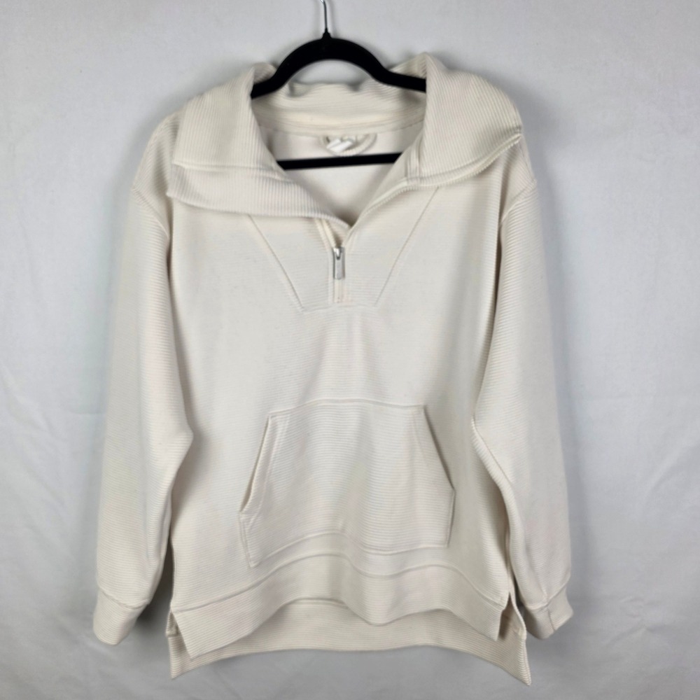 Zella Amazing Rib Quarter‎ Zip Pullover Ivory Cream Funnel Neck Sweatshirt Small